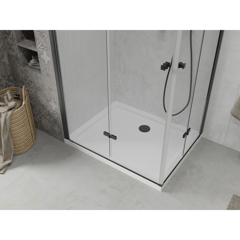 Mexen Lima Duo folding shower enclosure 100 x 90 cm, transparent, black + Flat shower tray - 856-100-090-70-02-4010B