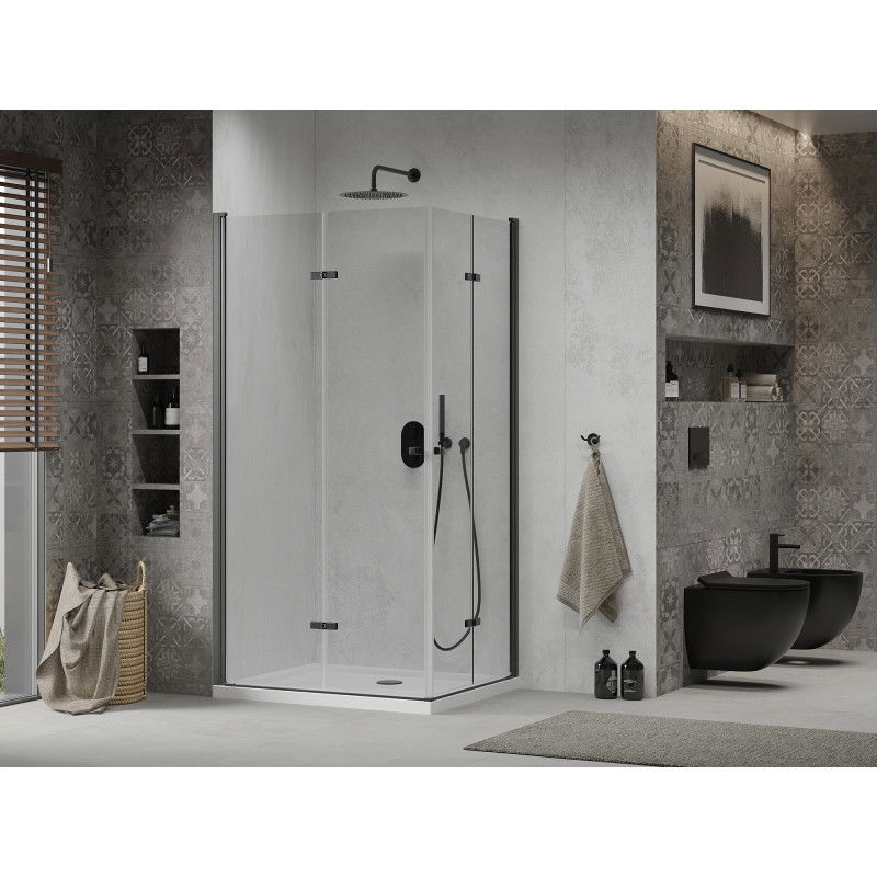Mexen Lima Duo folding shower enclosure 100 x 90 cm, transparent, black + Flat shower tray - 856-100-090-70-02-4010B