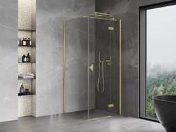 Mexen Mist-H T Right-Hinged Shower Enclosure 100 x 100 cm, Transparent, Brushed Gold - 8A5T-100-100-55-00-P
