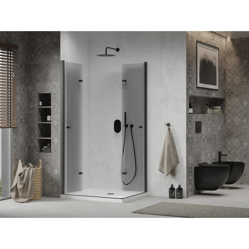 Mexen Lima Duo folding shower cabin 100 x 90 cm, transparent, black + Flat tray - 856-100-090-70-02-4010B