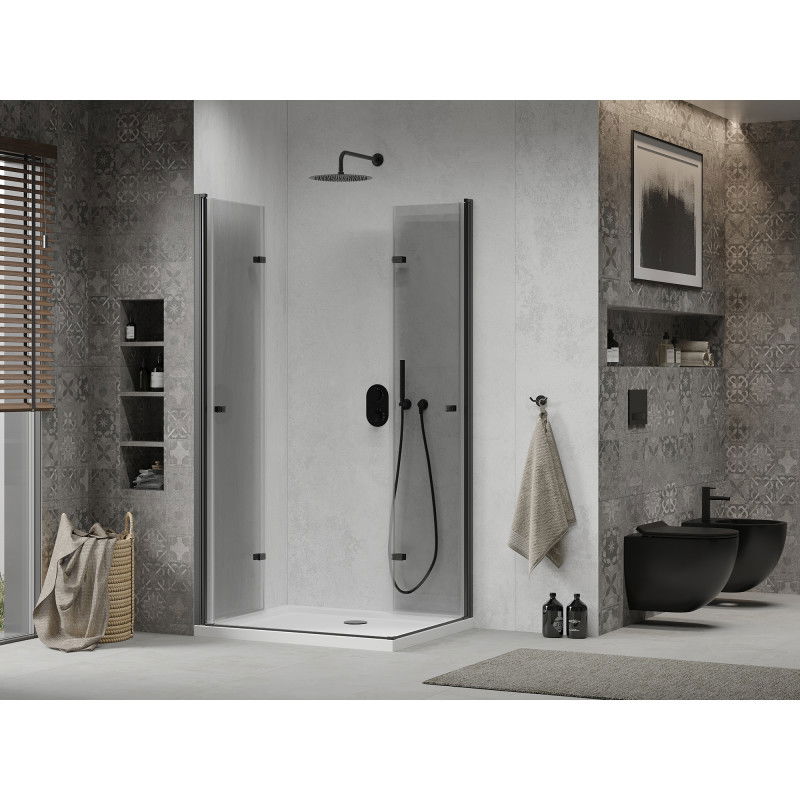 Mexen Lima Duo folding shower enclosure 100 x 90 cm, transparent, black + Flat shower tray - 856-100-090-70-02-4010B