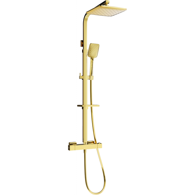 Mexen CQ62 surface-mounted shower set with a rainmaker and thermostatic mixer tap, Gold - 772506295-50