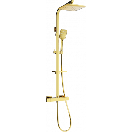 Mexen CQ62 exposed shower set with rain shower and thermostatic faucet, gold - 772506295-50
