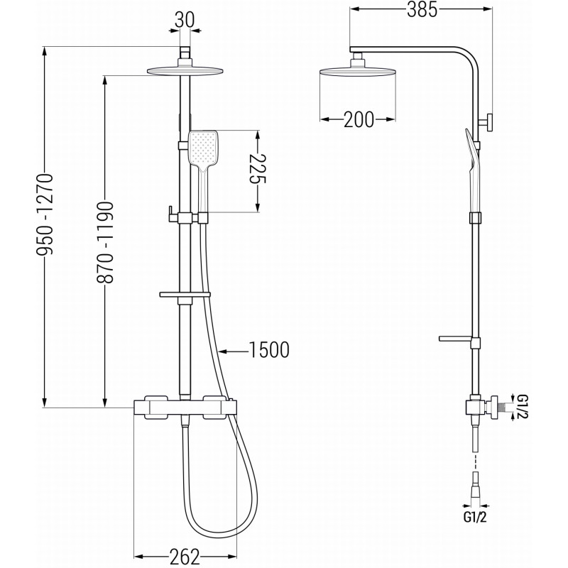 Mexen CQ62 surface-mounted shower set with rain shower and thermostatic faucet, brushed gun gray - 772506295-66