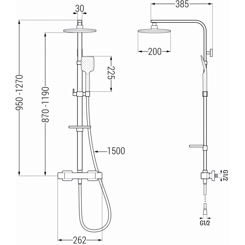 Mexen CQ62 surface-mounted shower set with rain showerhead and thermostatic mixer, graphite - 772506295-66