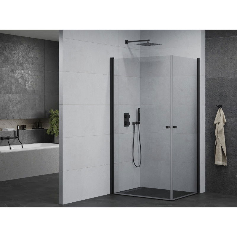 Mexen Pretoria Duo Hinged Shower Enclosure 90 x 80 cm, Transparent, Black - 852-090-080-70-00-02