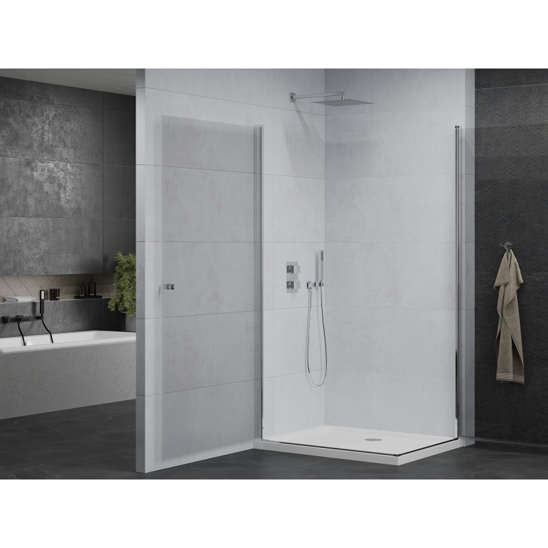 Mexen Pretoria Duo Hinged Shower Enclosure 90 x 80 cm, Transparent, Chrome + Flat Shower Tray - 852-090-080-01-02-4010