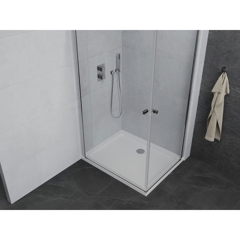 Mexen Pretoria Duo 90 x 80 cm Hinged Shower Enclosure, Transparent, Chrome + Flat Tray - 852-090-080-01-02-4010
