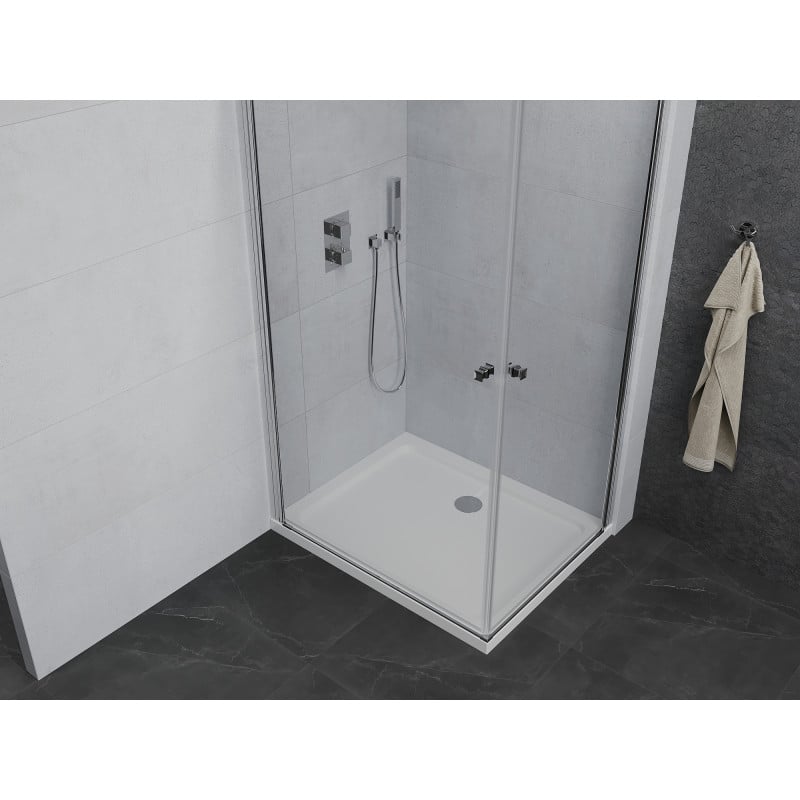 Mexen Pretoria Duo Hinged Shower Enclosure 90 x 80 cm, Transparent, Chrome + Flat Shower Tray - 852-090-080-01-02-4010