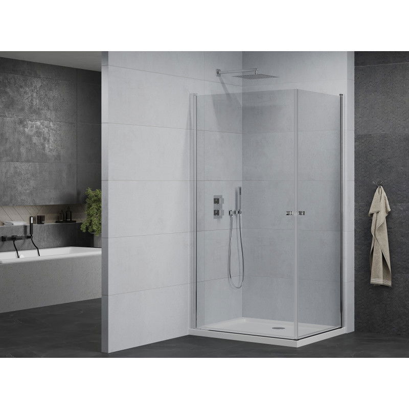 Mexen Pretoria Duo 90 x 80 cm Hinged Shower Enclosure, Transparent, Chrome + Flat Tray - 852-090-080-01-02-4010