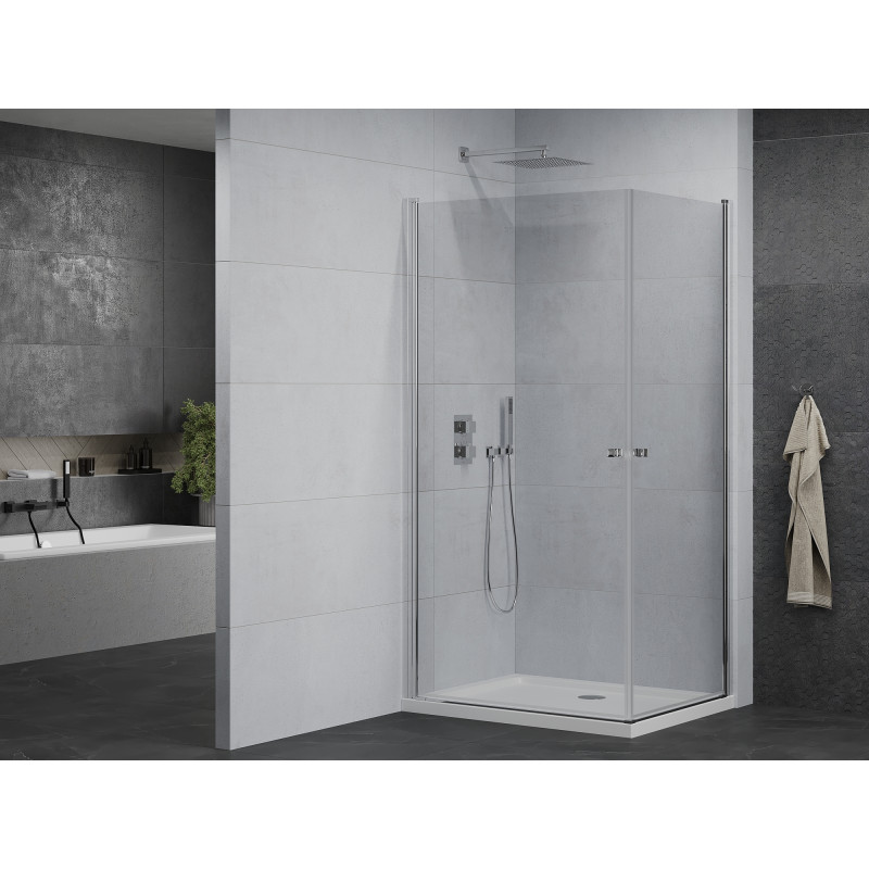 Mexen Pretoria Duo Hinged Shower Enclosure 90 x 80 cm, Transparent, Chrome + Flat Shower Tray - 852-090-080-01-02-4010