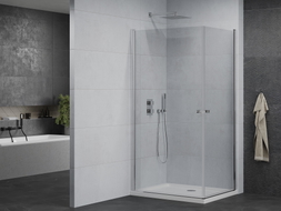 Mexen Pretoria Duo Hinged Shower Enclosure 90 x 80 cm, Transparent, Chrome + Flat Shower Tray - 852-090-080-01-02-4010