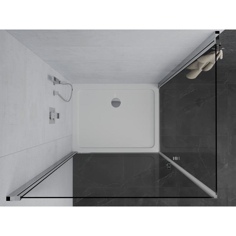 Mexen Pretoria Duo Hinged Shower Enclosure 90 x 80 cm, Transparent, Chrome + Flat Shower Tray - 852-090-080-01-02-4010