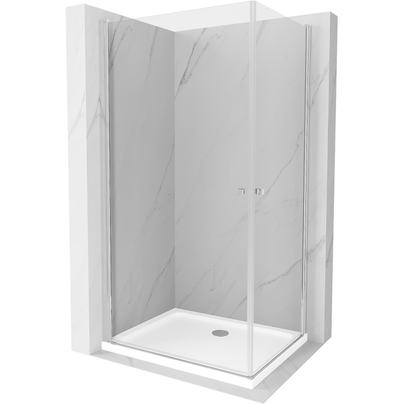 Mexen Pretoria Duo hinged shower cubicle 90 x 80 cm, Transparent, Chrome + shower tray Flat - 852-090-080-01-02-4010