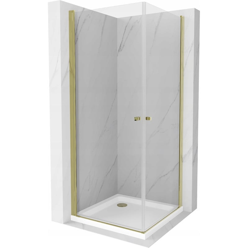Mexen Pretoria Duo Hinged Shower Cabin 70 x 70 cm, Transparent, Gold + Flat Shower Tray - 852-070-070-50-02-4010G