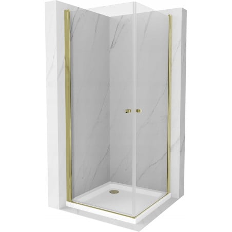 Mexen Pretoria Duo Hinged Shower Cabin 70 x 70 cm, Transparent, Gold + Flat Shower Tray - 852-070-070-50-02-4010G