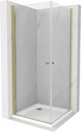 Mexen Pretoria Duo Hinged Shower Cabin 70 x 70 cm, Transparent, Gold + Flat Shower Tray - 852-070-070-50-02-4010G