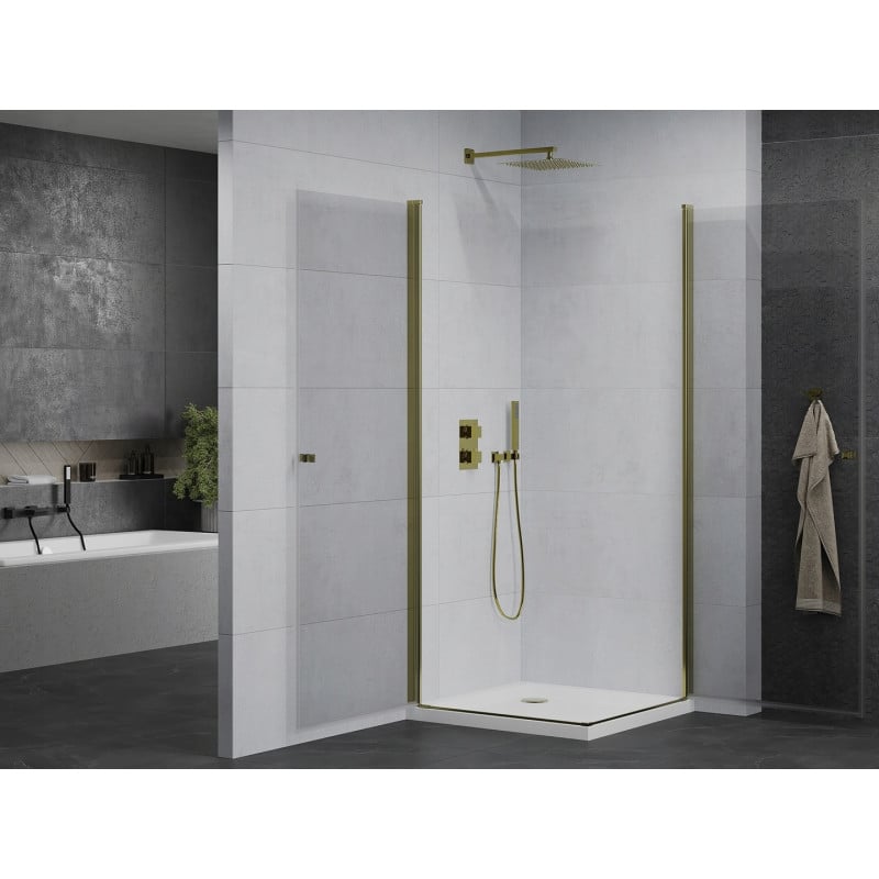 Mexen Pretoria Duo Hinged Shower Cabin 70 x 70 cm, Transparent, Gold + Flat Shower Tray - 852-070-070-50-02-4010G