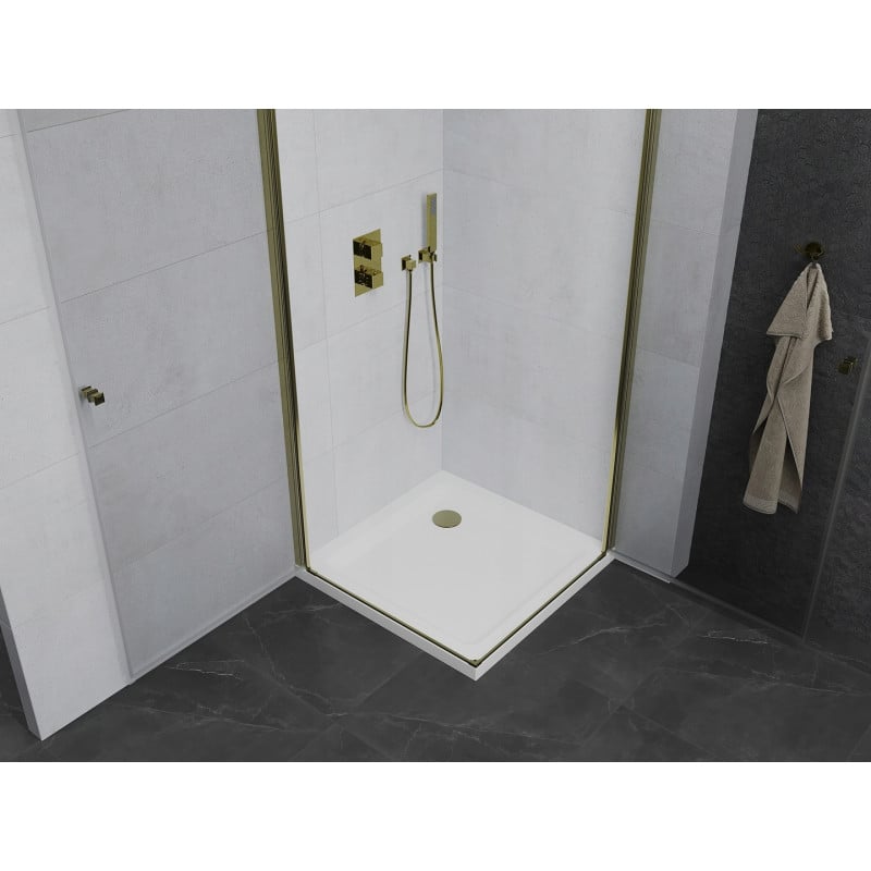 Mexen Pretoria Duo Hinged Shower Cabin 70 x 70 cm, Transparent, Gold + Flat Shower Tray - 852-070-070-50-02-4010G