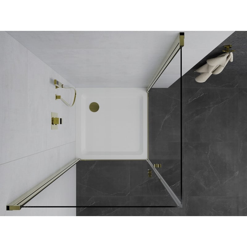 Mexen Pretoria Duo Hinged Shower Cabin 70 x 70 cm, Transparent, Gold + Flat Shower Tray - 852-070-070-50-02-4010G