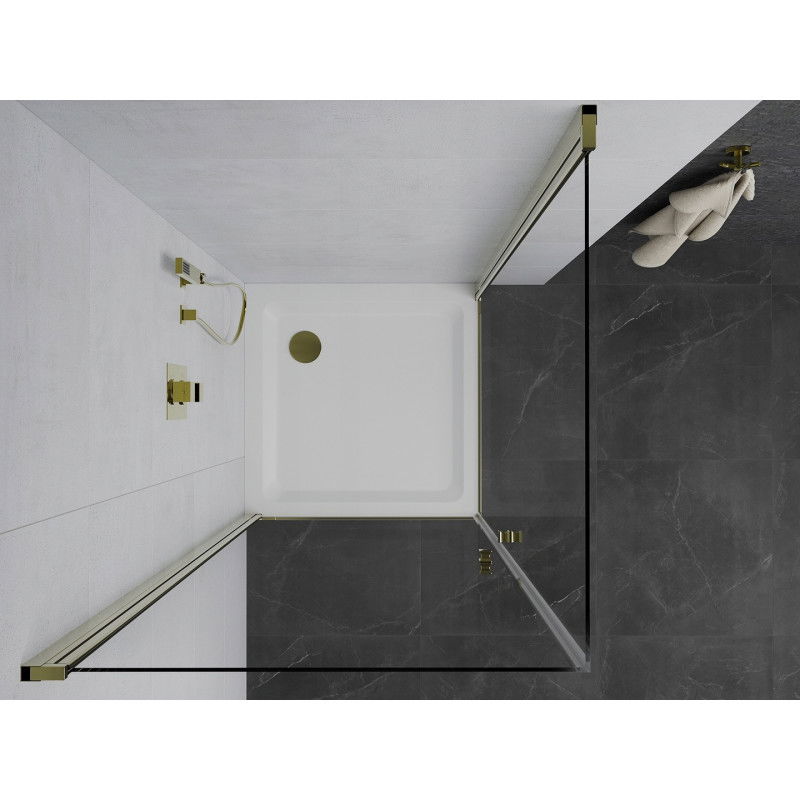 Mexen Pretoria Duo Pivot Shower Enclosure 70 x 70 cm, Transparent, Gold + Flat Tray - 852-070-070-50-02-4010G