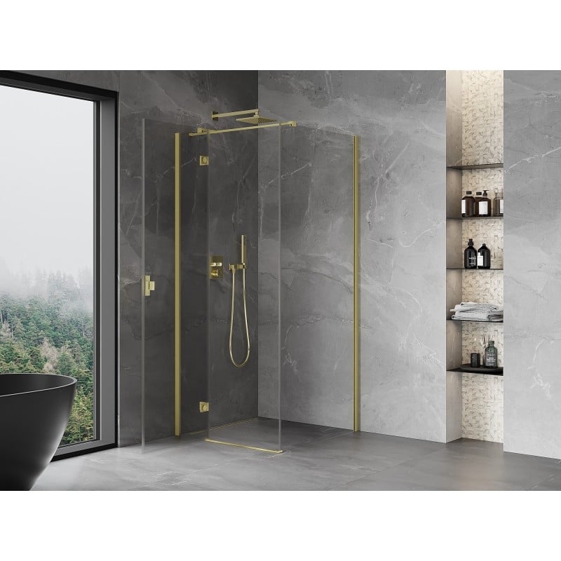 Mexen Mist-H T Shower Enclosure Swing Left 75 x 75 cm, Transparent, Brushed Gold - 8A5T-075-075-55-00-L