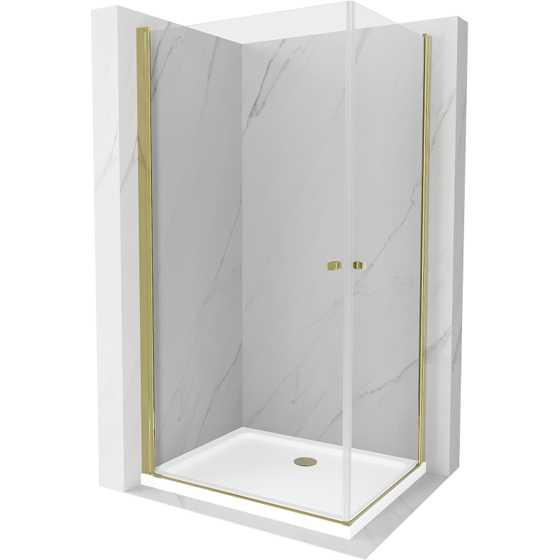 Mexen Pretoria Duo Hinged Shower Enclosure 80 x 70 cm, Transparent, Gold + Flat Tray - 852-080-070-50-02-4010G