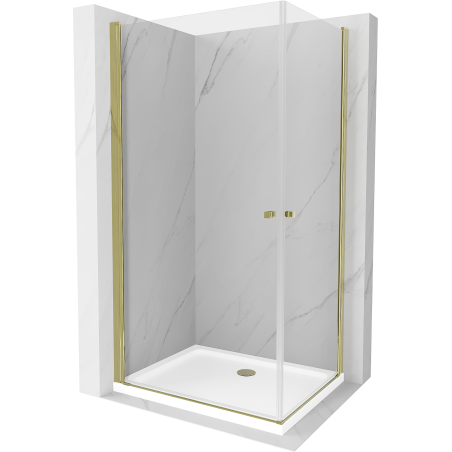 Mexen Pretoria Duo 80 x 70 cm Hinged Shower Enclosure, Transparent, Gold + Flat Tray - 852-080-070-50-02-4010G
