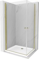 Mexen Pretoria Duo Hinged Shower Enclosure 80 x 70 cm, Transparent, Gold + Flat Tray - 852-080-070-50-02-4010G