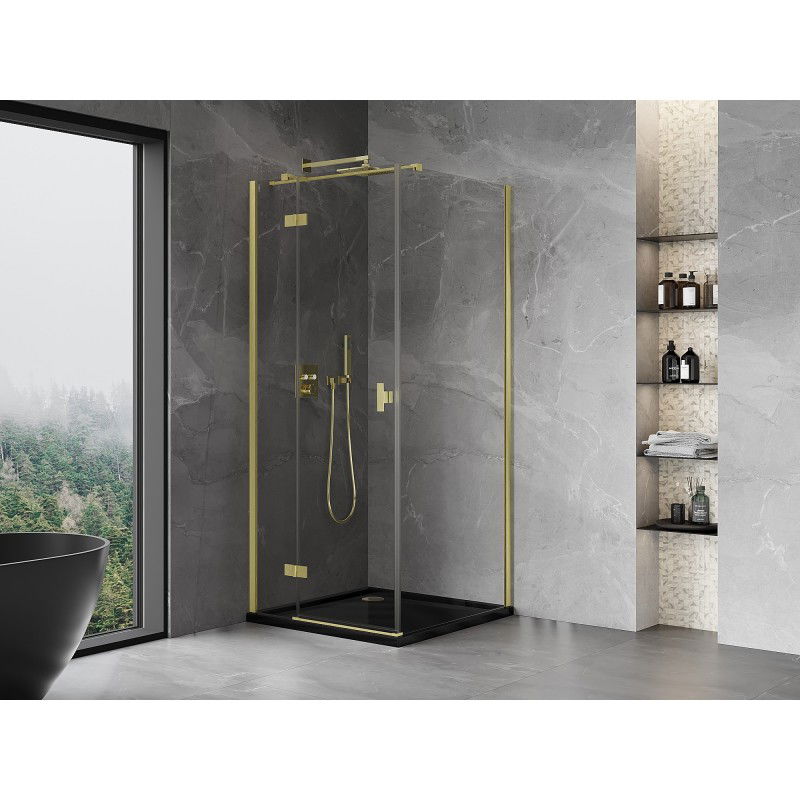 Mexen Mist-H T left hinged shower enclosure 100 x 100 cm, transparent, brushed gold - 8A5T-100-100-55-00-L