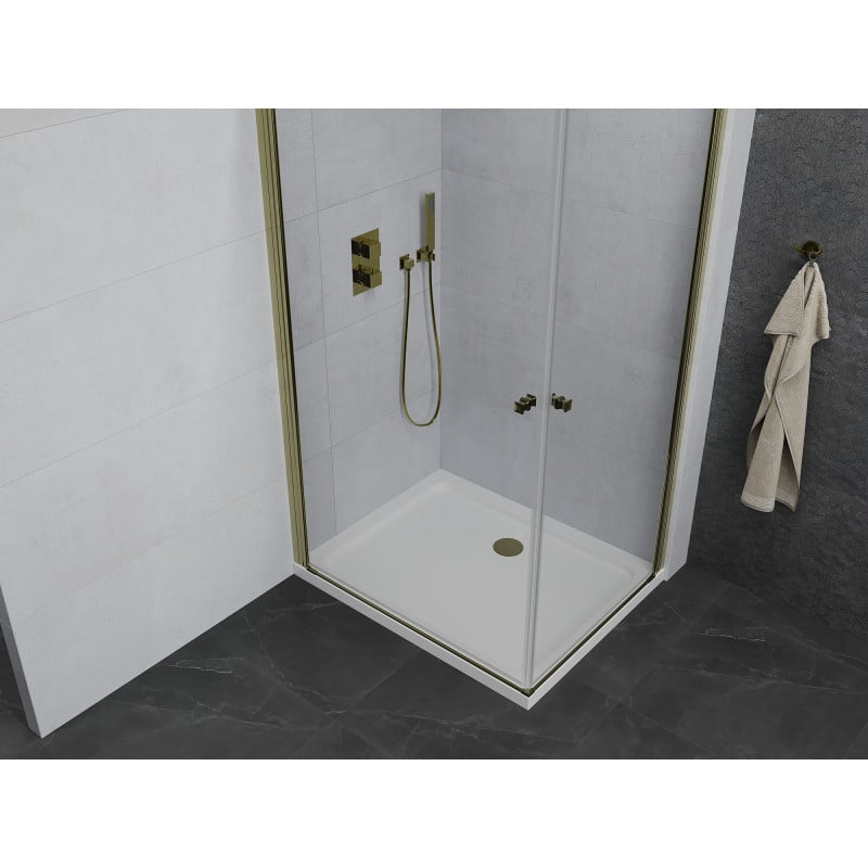 Mexen Pretoria Duo 80 x 70 cm Hinged Shower Enclosure, Transparent, Gold + Flat Tray - 852-080-070-50-02-4010G