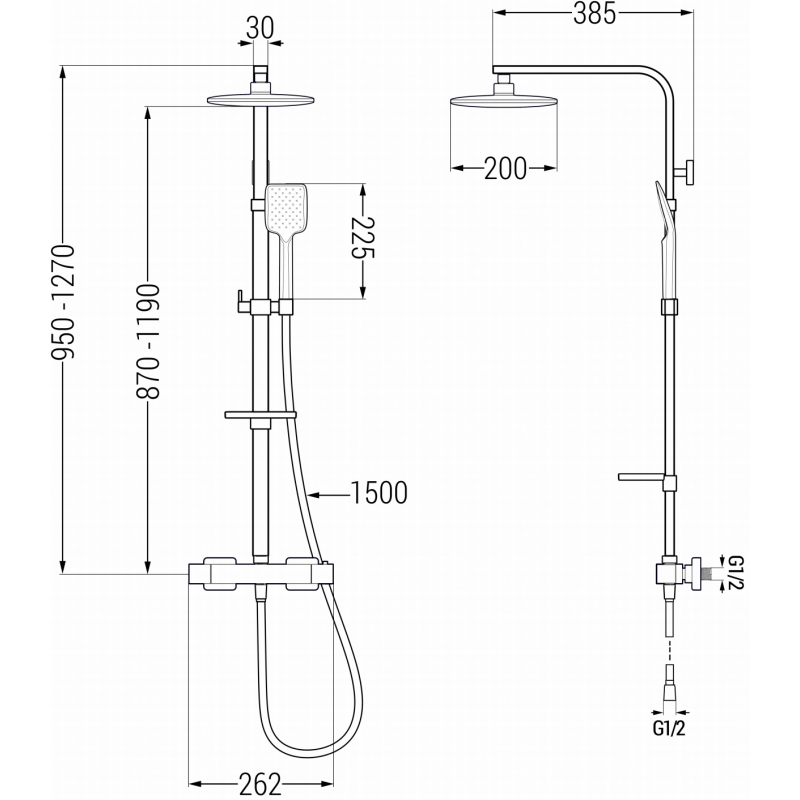 Mexen CQ62 exposed shower set with rain showerhead and thermostatic mixer, black - 772506295-70