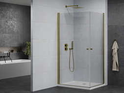 Mexen Pretoria Duo hinged shower cubicle 80 x 70 cm, Transparent, Gold + shower tray Flat - 852-080-070-50-02-4010G