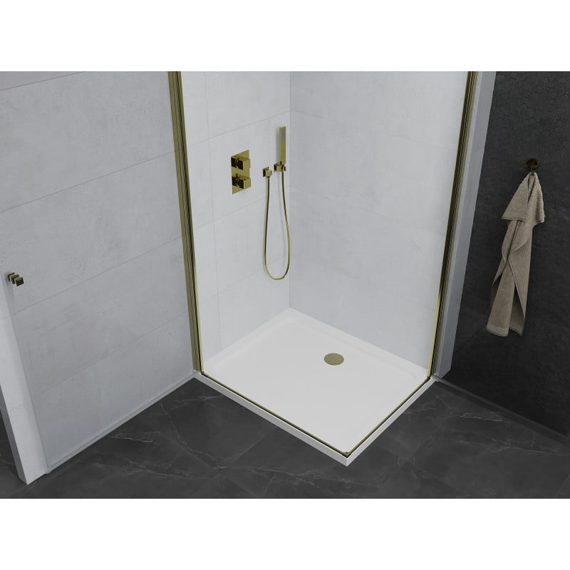 Mexen Pretoria Duo hinged shower cabin 90 x 80 cm, transparent, gold + Flat tray - 852-090-080-50-02-4010G