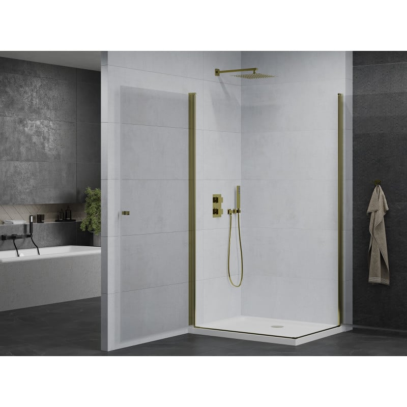 Mexen Pretoria Duo hinged shower cabin 90 x 80 cm, transparent, gold + Flat tray - 852-090-080-50-02-4010G