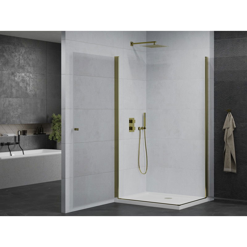 Mexen Pretoria Duo hinged shower enclosure 90 x 80 cm, transparent, gold + Flat tray - 852-090-080-50-02-4010G