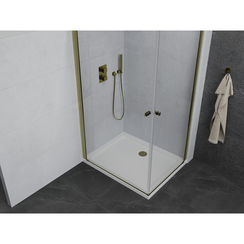 Mexen Pretoria Duo hinged shower cabin 90 x 80 cm, transparent, gold + Flat tray - 852-090-080-50-02-4010G