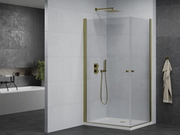Mexen Pretoria Duo hinged shower cabin 90 x 80 cm, transparent, gold + Flat tray - 852-090-080-50-02-4010G