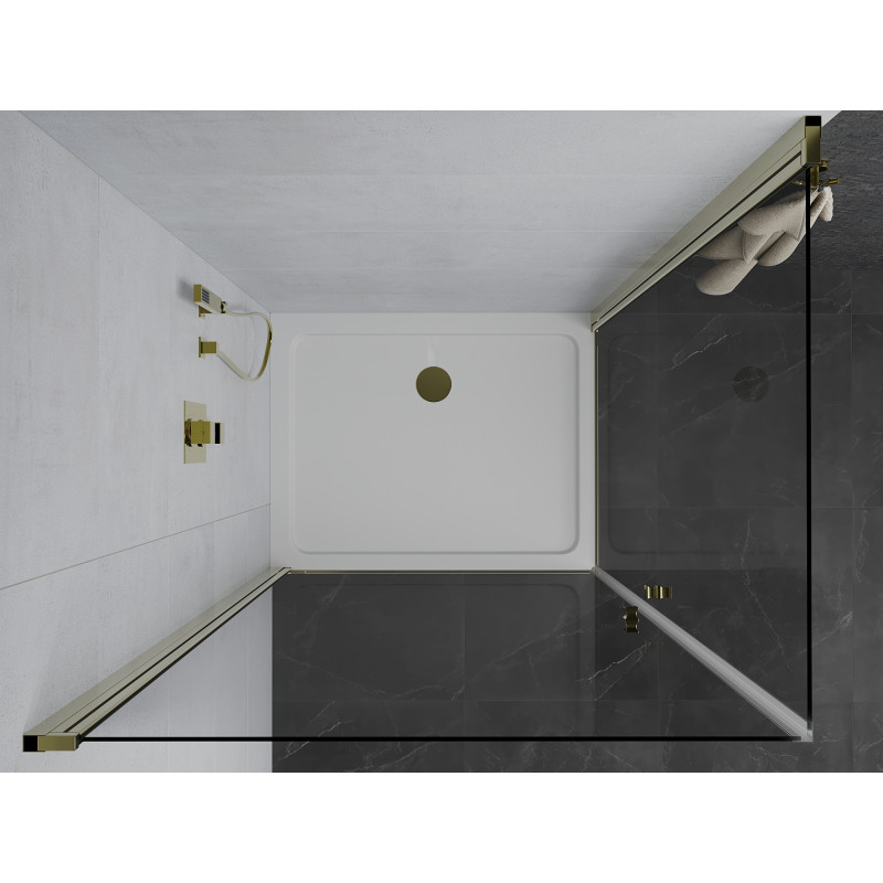 Mexen Pretoria Duo hinged shower cabin 90 x 80 cm, transparent, gold + Flat tray - 852-090-080-50-02-4010G