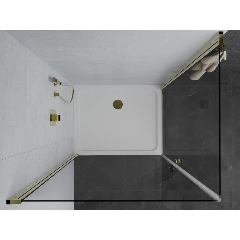 Mexen Pretoria Duo hinged shower enclosure 90 x 80 cm, transparent, gold + Flat tray - 852-090-080-50-02-4010G