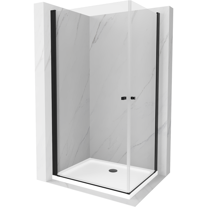 Mexen Pretoria Duo hinged shower cubicle 80 x 70 cm, Transparent, Black + shower tray Flat - 852-080-070-70-02-4010B