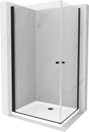 Mexen Pretoria Duo hinged shower cubicle 80 x 70 cm, Transparent, Black + shower tray Flat - 852-080-070-70-02-4010B