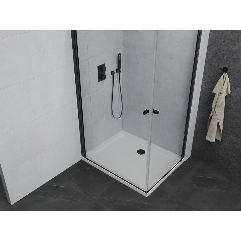 Mexen Pretoria Duo Pivot Shower Enclosure 80 x 70 cm, Transparent, Black + Flat Tray - 852-080-070-70-02-4010B