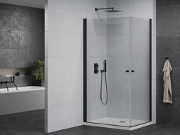 Mexen Pretoria Duo hinged shower cubicle 80 x 70 cm, Transparent, Black + shower tray Flat - 852-080-070-70-02-4010B