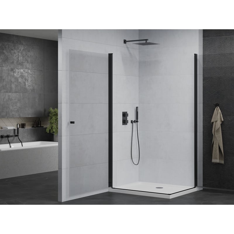 Mexen Pretoria Duo shower cabin, hinged, 90 x 80 cm, transparent, black + Flat shower tray - 852-090-080-70-02-4010B