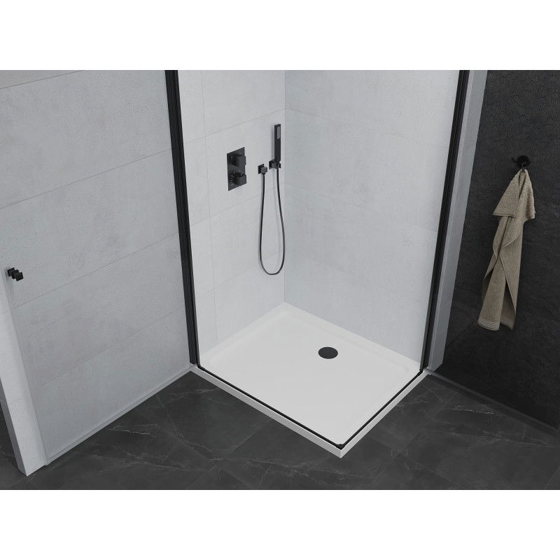 Mexen Pretoria Duo hinged shower cabin 90 x 80 cm, transparent, black + Flat shower tray - 852-090-080-70-02-4010B