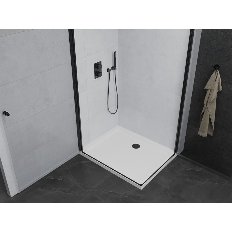 Mexen Pretoria Duo shower cabin, hinged, 90 x 80 cm, transparent, black + Flat shower tray - 852-090-080-70-02-4010B