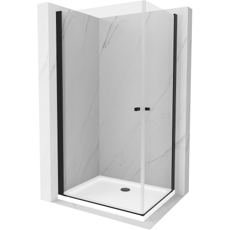 Mexen Pretoria Duo hinged shower cubicle 90 x 80 cm, Transparent, Black + shower tray Flat - 852-090-080-70-02-4010B