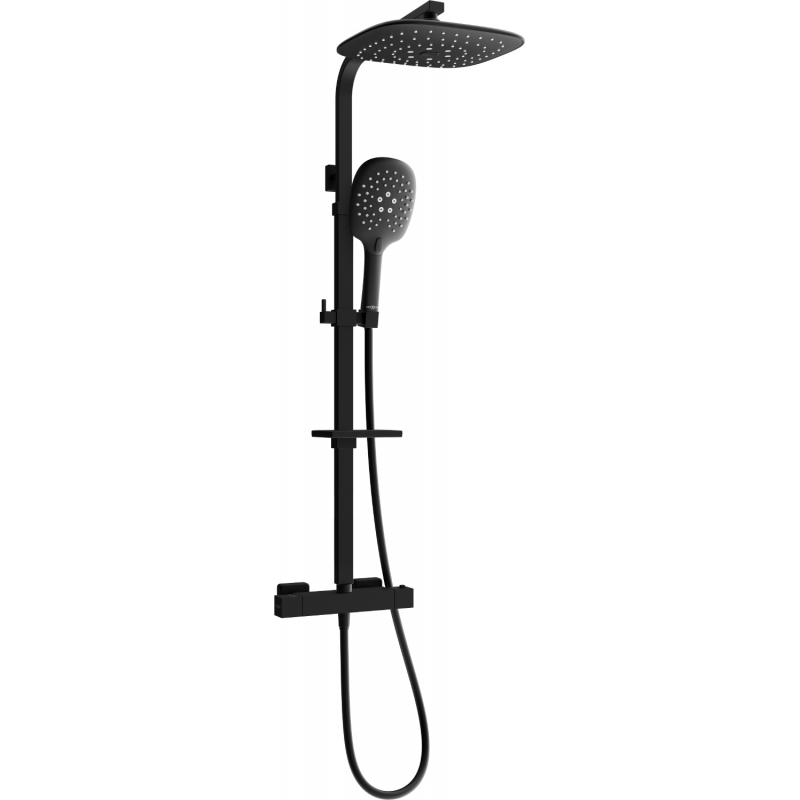 Mexen CQ22 Exposed Shower Set with Overhead Shower and Thermostatic Mixer, Black - 772502295-70