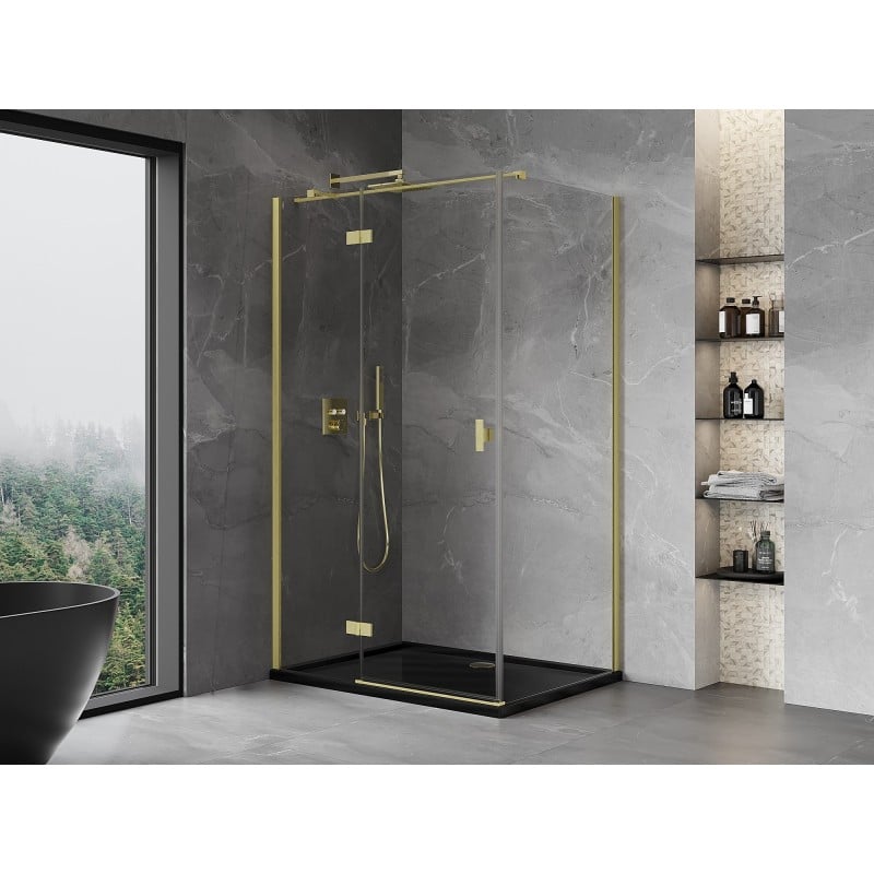 Mexen Mist-H T left folding shower cabin 105 x 110 cm, transparent, brushed gold - 8A5T-105-110-55-00-L
